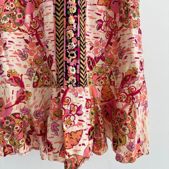 Free People Tunic Small Tulum Floral Boho Linen Blend Flowy Flounce Top Festival - Picture 5 of 12